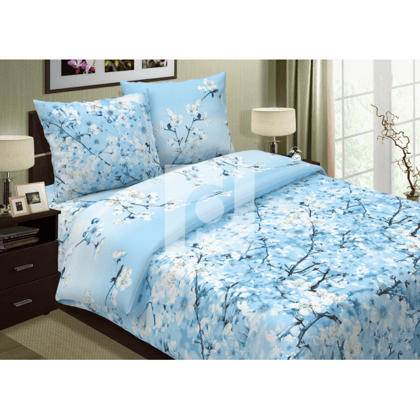 Комплект постельного белья из поплина САКУРА  голубой