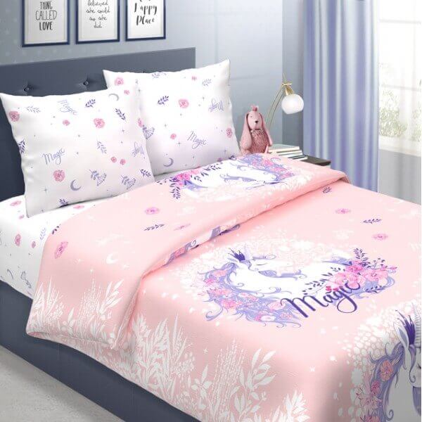 Комплект постельного белья бязь Единорог, цвет розовый